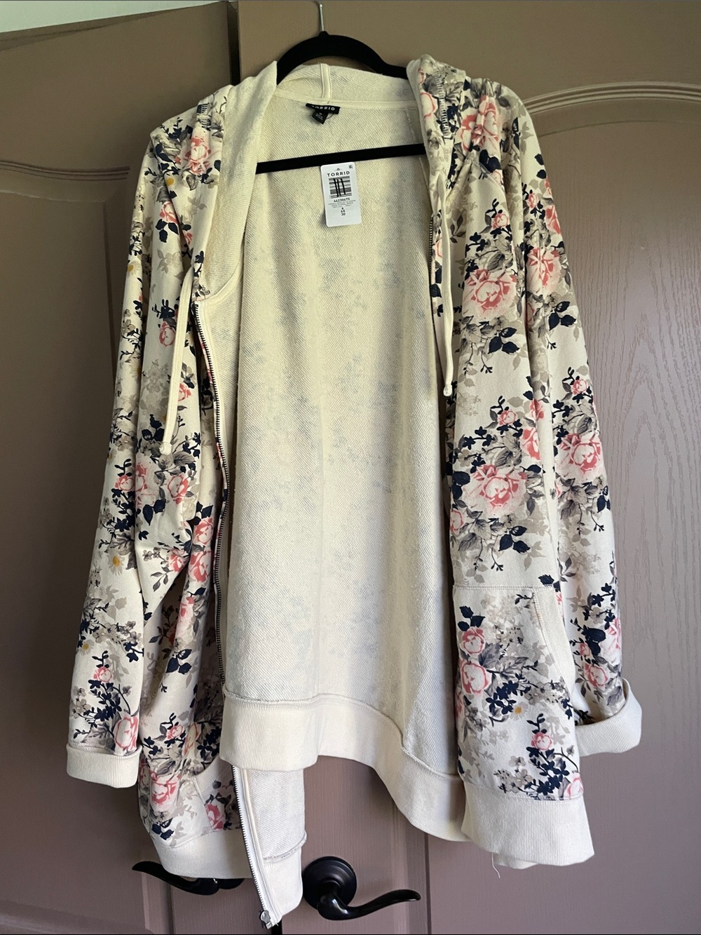 torrid Cream Floral Zip-Front Bomber Jacket with Hood woman size 6